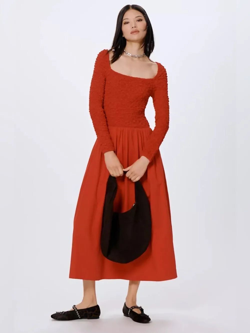 Damson Madder Malinda Smocked Cotton Long Sleeve Midi Dress NWT